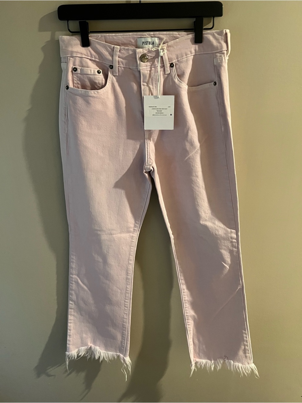pistola Soft Pink Cropped Straight Jeans with Frayed Hem